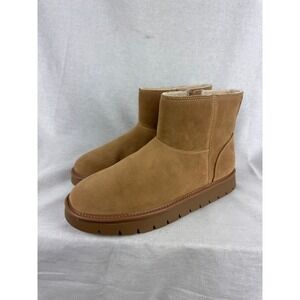 Universal Thread Womens Tan Faux Suede Shearling Lined Zip Ankle Boots Size 8